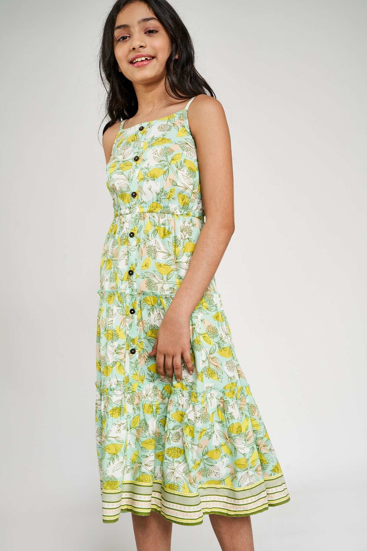 Off White Floral Printed Trapese Dress